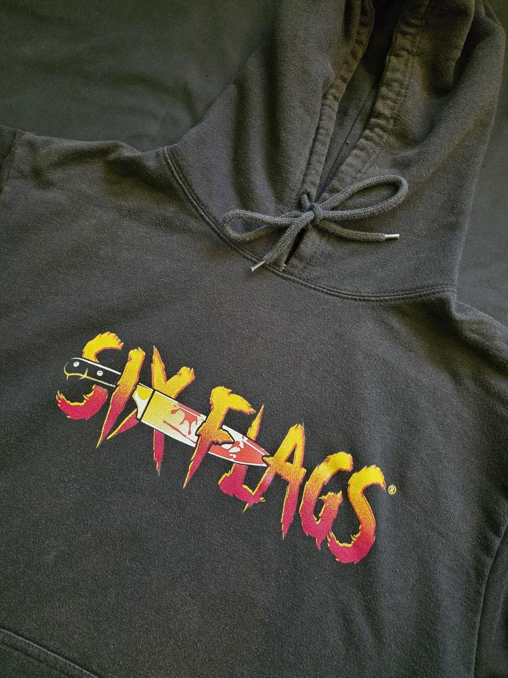 Six Flags Y2K Fright Fest Halloween Black Graphic Hoodie Spooky XL
